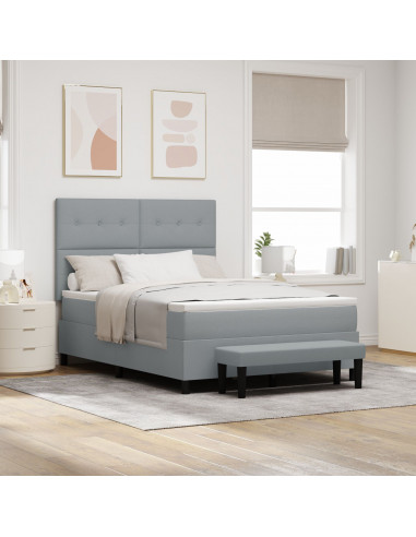 Letto Box Spring  con Materasso e Panchina Grigio Chiaro 160x200 cm Tessuto