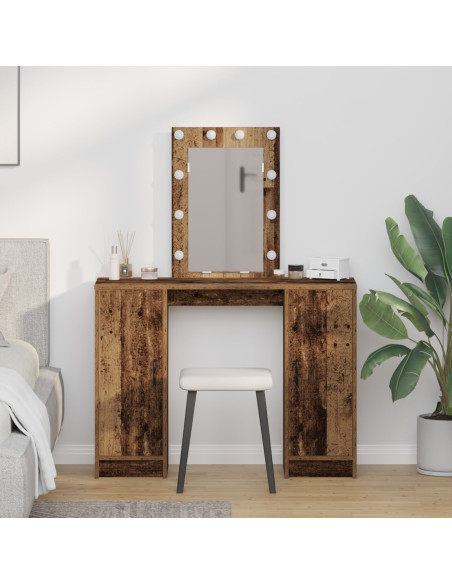 Tavolo da toeletta  con luci LED Legno Antico 102x33x135 cm