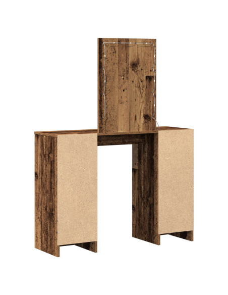 Tavolo da toeletta  con luci LED Legno Antico 102x33x135 cm