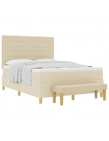 Letto Box Spring  con Materasso e Panchina Panna 140x200 cm Tessuto
