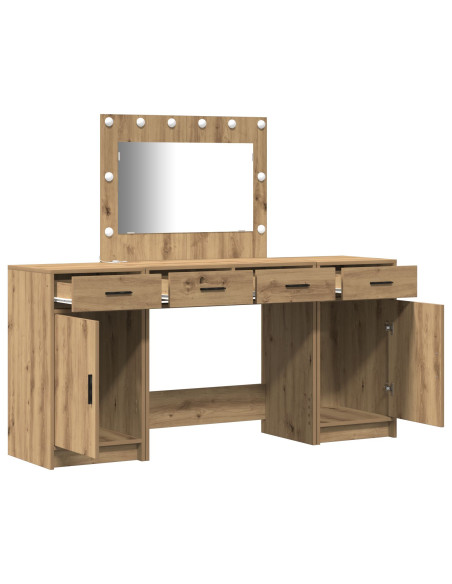 Set di Tavolo da Trucco  3 Pezzi con LED Rovere Artigianale Legno Ingegnerizzato