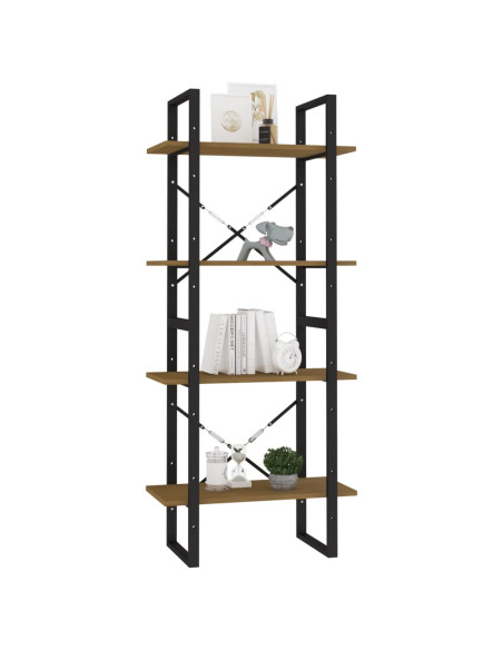 Libreria a 4 Ripiani 60x30x140 cm in Legno Massello di Pino