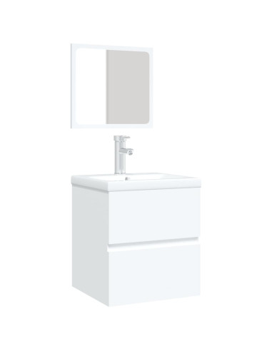 Mobile da Bagno con Lavabo e Specchio Bianco