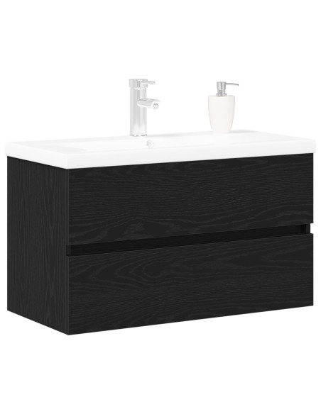 Mobiletto per Lavandino  con Lavabo Integrato Rovere Nero Legno Ingegnerizzato, Mobiletto per Lavandino  Rovere Nero 80x38.5x45 