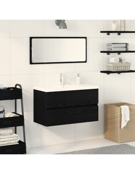 Mobiletto per Lavandino  con Lavabo Integrato Rovere Nero Legno Ingegnerizzato, Mobiletto per Lavandino  Rovere Nero 80x38.5x45 