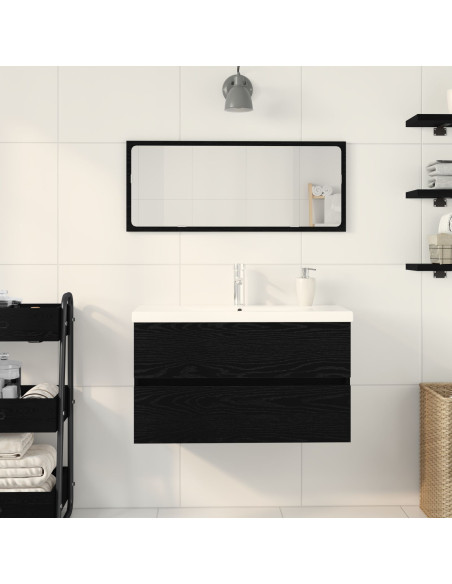 Mobiletto per Lavandino  con Lavabo Integrato Rovere Nero Legno Ingegnerizzato, Mobiletto per Lavandino  Rovere Nero 80x38.5x45 