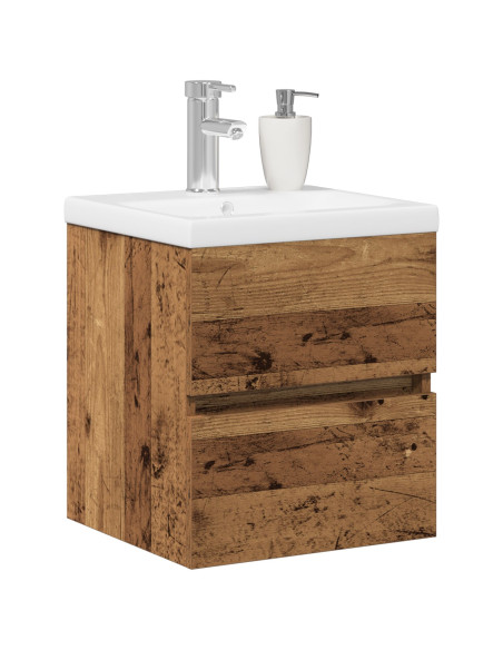 Mobile per Lavandino  con Lavabo Integrato in Legno Ingegnerizzato Nero, Mobile per Lavandino  in Legno Antico 41x38,5x45 cm Leg