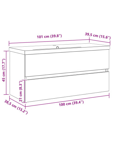 Armadio per Lavabo da Bagno Rovere Nero 100 x 39 x 62 cm