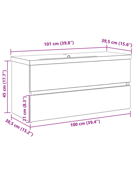 Armadio per Lavabo da Bagno Rovere Nero 100 x 39 x 62 cm