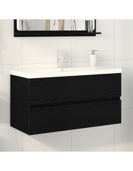 Mobile lavabo  con lavabo incorporato in rovere nero legno ingegnerizzato, Mobile lavabo  rovere nero 90x38,5x45 cm legno ingegn