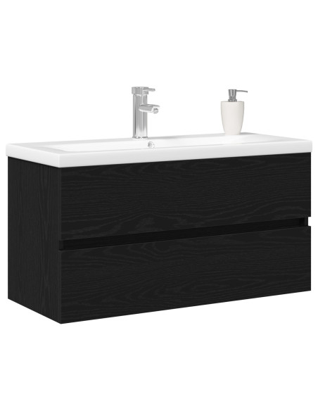 Mobile lavabo  con lavabo incorporato in rovere nero legno ingegnerizzato, Mobile lavabo  rovere nero 90x38,5x45 cm legno ingegn