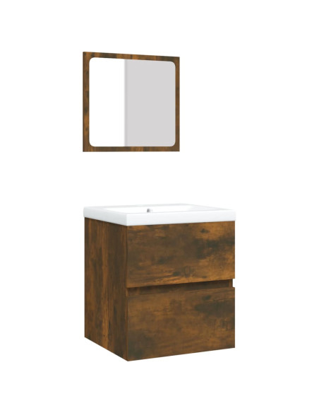 Mobile da Bagno con Lavabo e Specchio Rovere Fumo
