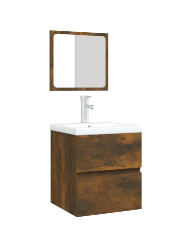 Mobile da Bagno con Lavabo e Specchio Rovere Fumo