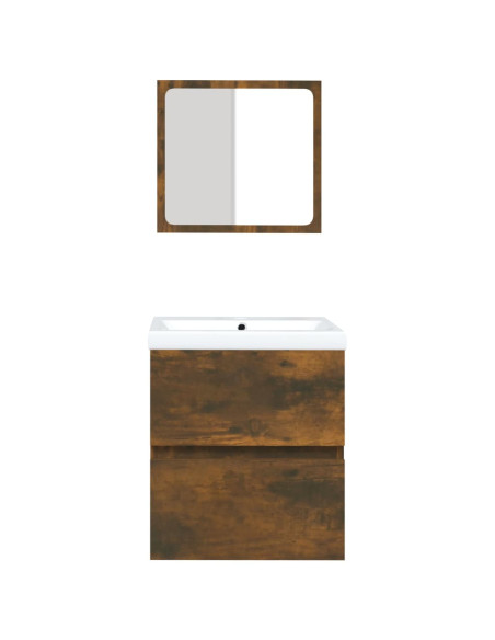 Mobile da Bagno con Lavabo e Specchio Rovere Fumo
