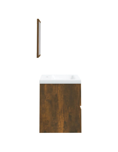 Mobile da Bagno con Lavabo e Specchio Rovere Fumo
