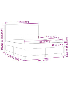 Letto a molle con testiera Grigio Scuro e Bianco 160 x 200 cm