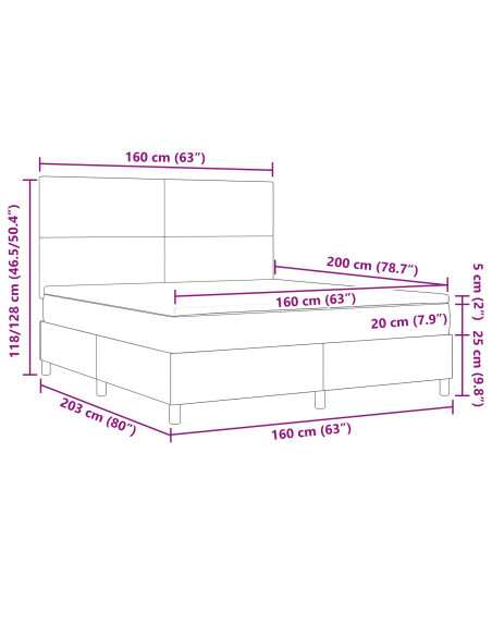 Letto a molle con testiera Grigio Scuro e Bianco 160 x 200 cm