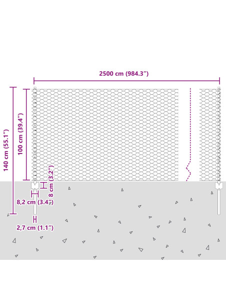 Recinzione Esagonale  con 22 Postazioni U Argento 1x25 m Acciaio