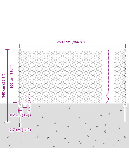 Set di Recinzione Esagonale Set di 2 Acciaio Zincato 25 x 1 m