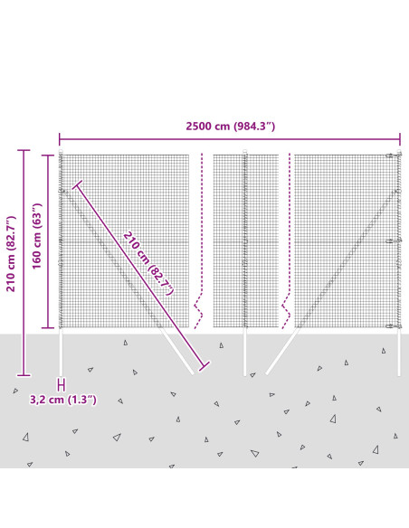 Recinzione in Filo Saldato con 13 Pali Verde 1.6x25 m Acciaio
