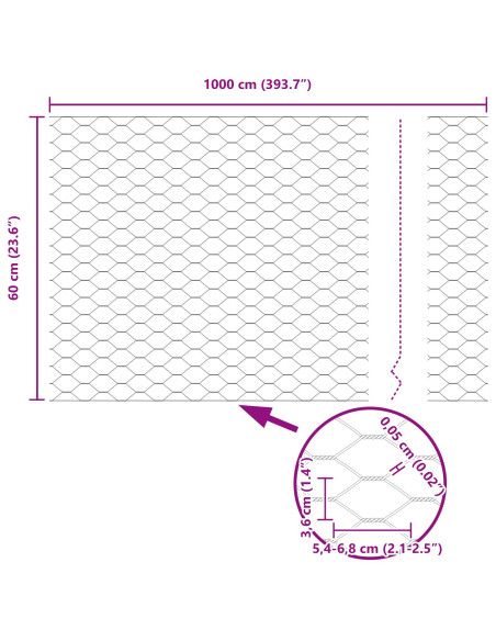Recinzione Esagonale  0.6x10 m Acciaio Zincato