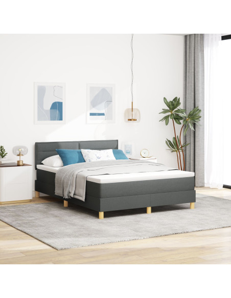Letto con Box Spring e Materasso Grigio Scuro 140x200 cm Tessuto