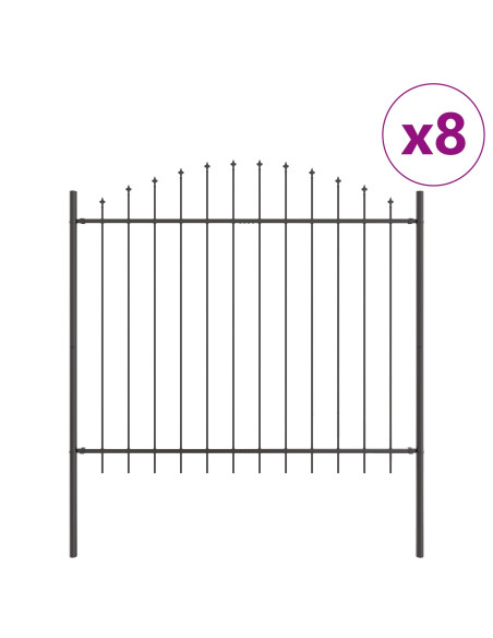 Recinzione da Giardino  con Parte Superiore a Palla Grigia 13.6x1.5 m in Acciaio