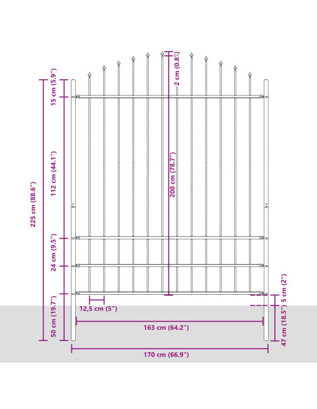 Recinzione da Giardino  con cima a volta Bianca 3,4x2 m in Acciaio