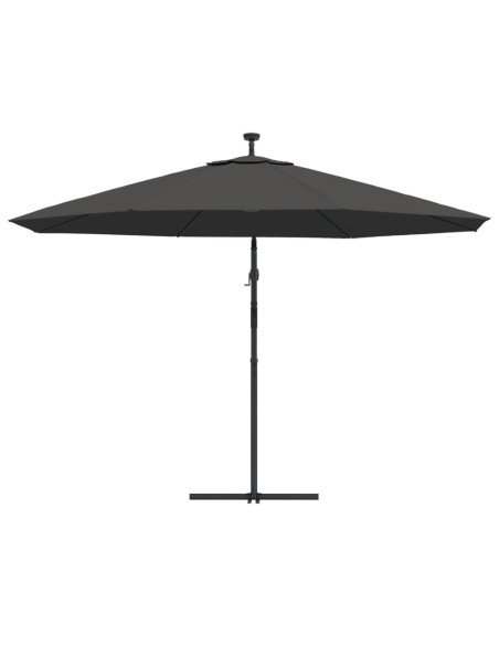 Ombrellone a Sbalzo con LED e Palo in Metallo 350 cm Antracite