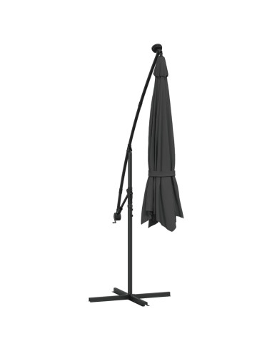 Ombrellone a Sbalzo con LED e Palo in Metallo 350 cm Antracite