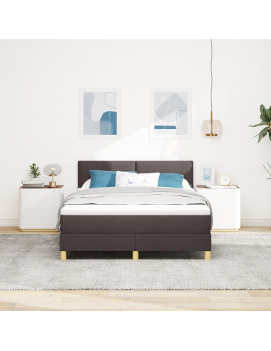 Letto con Box Spring e Materasso Marrone Scuro 140x190 cm Tessuto