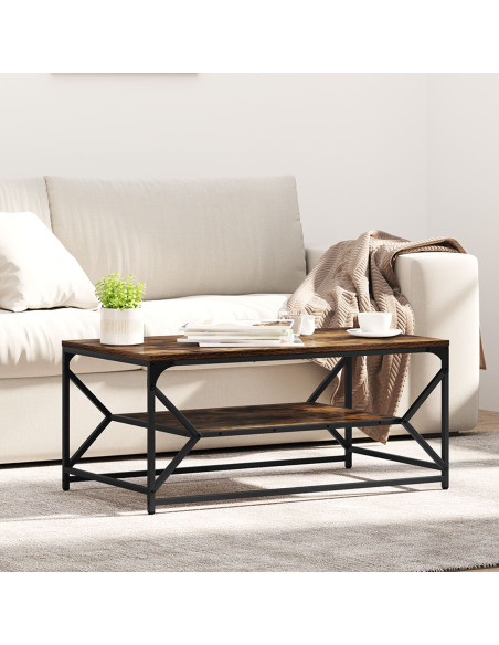 Tavolino da Caffè  con Ripiano Rovere Affumicato 90x50x40 cm Legno Truciolare