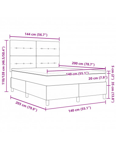 Letto con Box Spring e Materasso Nero 140x200 cm Tessuto