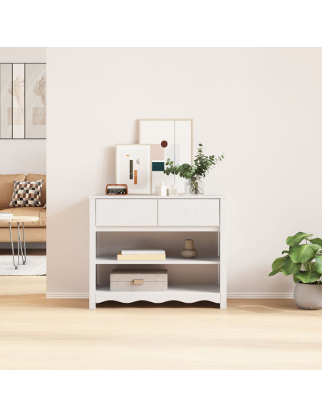 Tavolo Consolle ""DRAMMEN"" Bianco 89,5x37x73 cm Legno Massello Pino