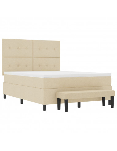 Letto con Rete con Materasso e Panchetto Crema 140x190 cm Tessuto