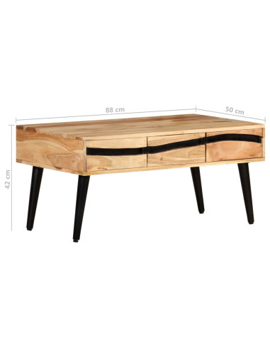Tavolino da Salotto 88x50x42 cm in Legno Massello di Acacia