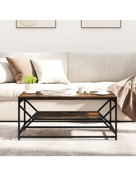Tavolino da Caffè  con Ripiano Rovere Affumicato 90x50x40 cm Legno Truciolare