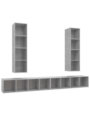 Mobile TV a Parete 4 pz Grigio Cemento in Legno Multistrato