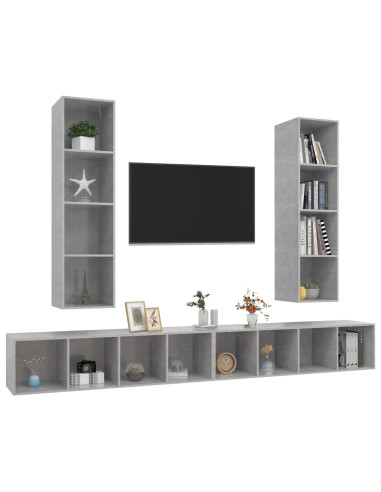 Mobile TV a Parete 4 pz Grigio Cemento in Legno Multistrato