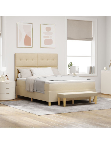 Letto a molle con materasso Crema 140 x 200 cm Tessuto
