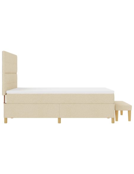 Letto con Box Spring e Materasso & Panchetta Crema 140x200 cm Tessuto