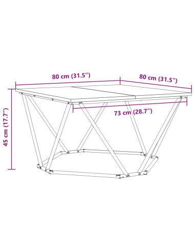 Tavolino da salotto Rovere artigianale 80 x 80 x 45 cm