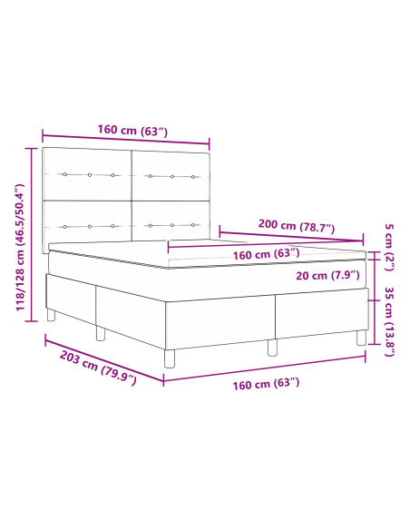 Letto con box spring  con materasso Grigio Chiaro 160x200 cm Tessuto