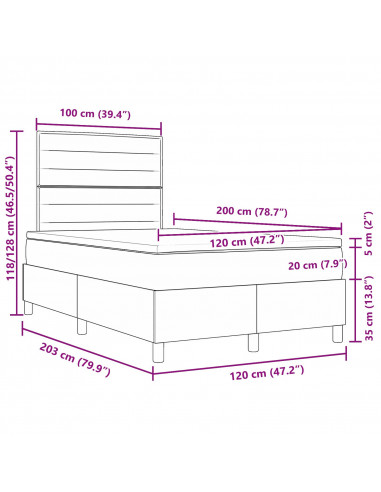Letto Box Spring e Materasso Tortora 120x200 cm Tessuto