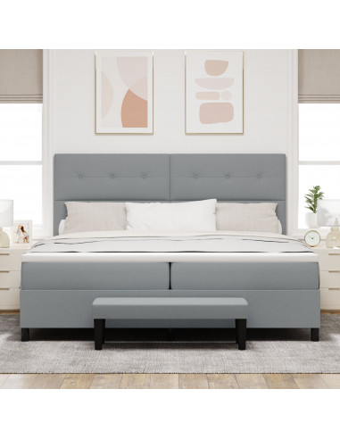 Letto Boxspring con Materasso e Panchina Grigio Chiaro 200x200 cm Tessuto