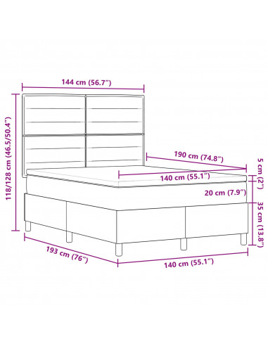 Letto con box spring  e materasso grigio chiaro 140x190 cm