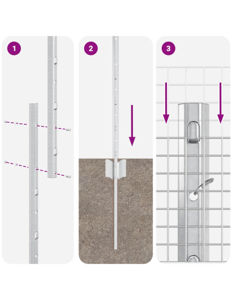Recinzione in Rete Saldata  con 44 U Post Argento 1x50 m Acciaio