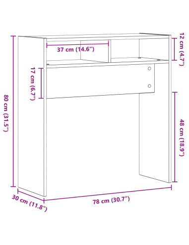 Tavolo consolle Rovere Nero 78 x 30 x 80 cm Legno multistrato