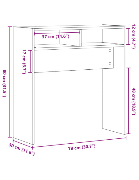 Tavolo Consolle in Rovere Nero  - 78x30x80 cm - Fatto in Legno Ingegnerizzato