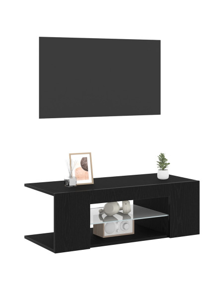 Mobile TV  con luci LED Rovere Nero 90x39x30 cm in Legno ingegnerizzato